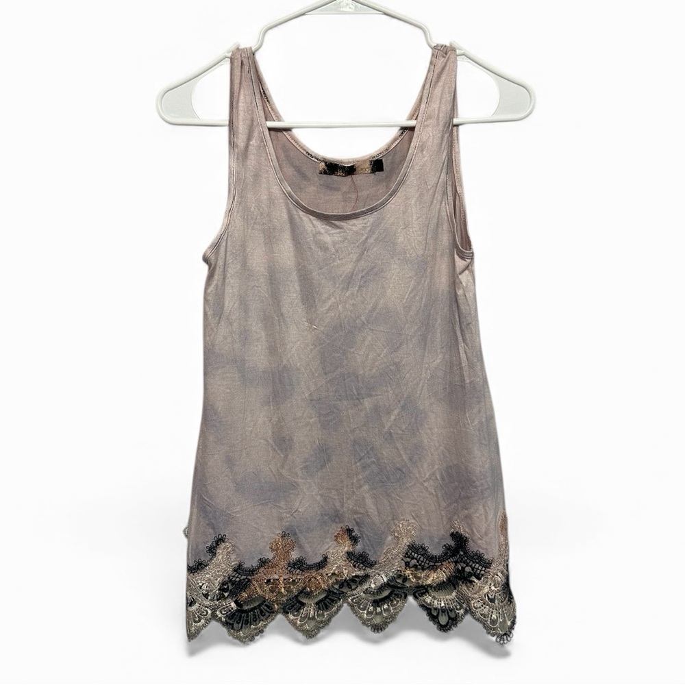 NWT Origami by Vivienne Animal Print & Lace Trim Women's Tank Top Size Small
